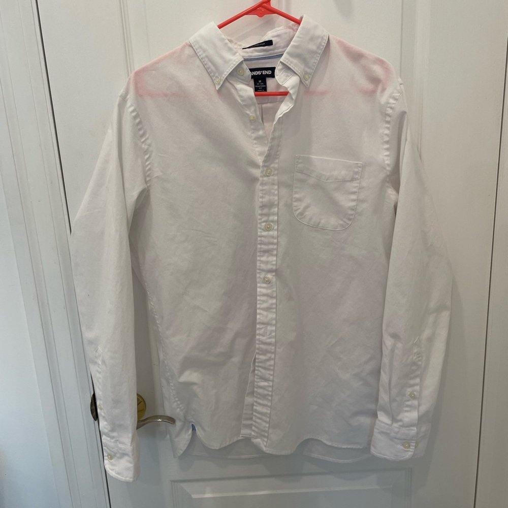 Lands' End Men's Sail Rigger Oxford White Button Down Shirt